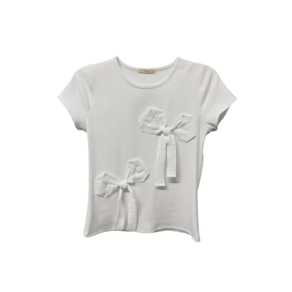 White Ribbon Trim Bow Tee – Sadie's